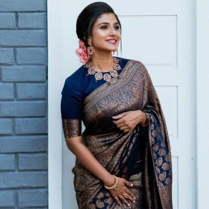 Women's wedding saree collections Banarasi Soft Silk Saree With Unstitched Blouse