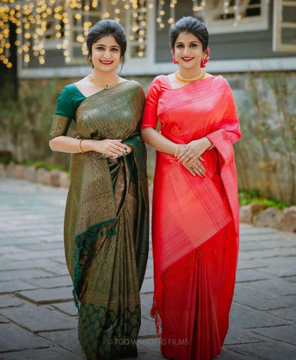 Women's wedding saree collections Banarasi Soft Silk Saree With Unstitched Blouse