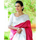 Women's Pink White Kanchipuram Banarasi Lichi Silk Saree With Plain Unstitched Blouse piece
