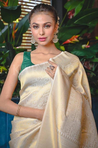 Wine  & Cream Women's Kanchipuram Pattu Silk Jacquard Saree With Blouse