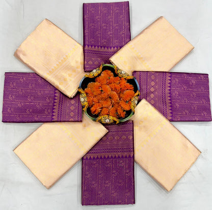 Wine  & Cream Women's Kanchipuram Pattu Silk Jacquard Saree With Blouse