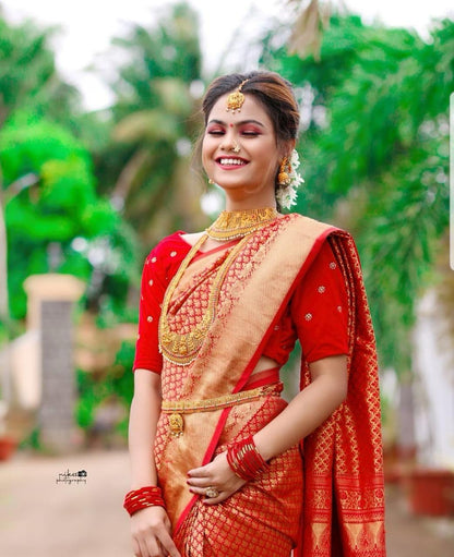 Womens Red Color Kanjivaram Soft Silk Patola saree With Blouse