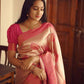 Golden Peach Banarasi Style Pure Kanjivaram Silk Jacquard  Saree With Un-Stiched Blouse