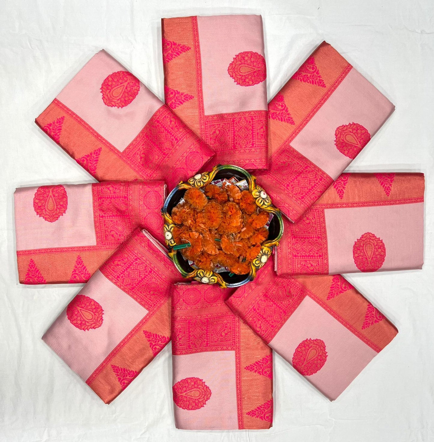 Golden Peach Banarasi Style Pure Kanjivaram Silk Jacquard  Saree With Un-Stiched Blouse