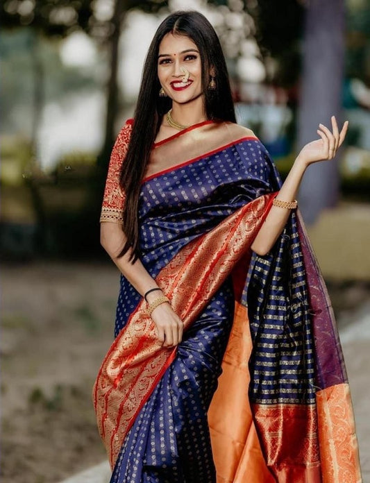 Blue Soft Lichi Silk Saree Bollywood Style Indian Traditional sari With Jacquad Work With Unstiched Blouse