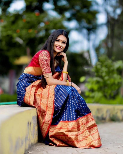 Blue Soft Lichi Silk Saree Bollywood Style Indian Traditional sari With Jacquad Work With Unstiched Blouse