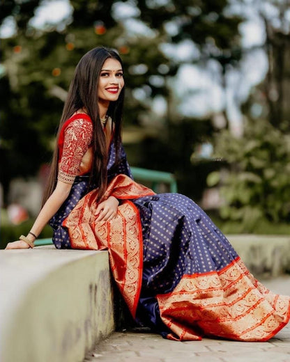 Blue Soft Lichi Silk Saree Bollywood Style Indian Traditional sari With Jacquad Work With Unstiched Blouse