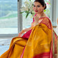 Yellow Jacquard Soft Lichi Silk Traditional Look Saree With Beautiful Rich Pallu and Unstitched Blouse Piece