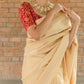 Cream Beautiful Rich Pallu Jaquard Work Saree With Contrast Blouse Piece For Womens