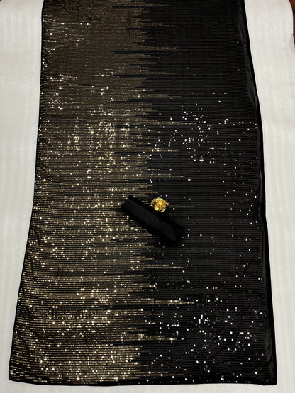 Black Color Heavy Dual Sequins Embroidery Work Saree For Women's