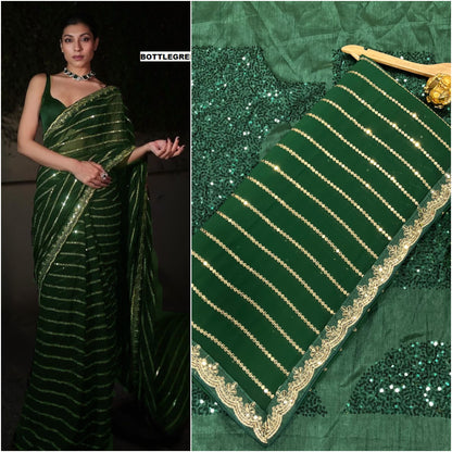 Black Bollywood Latest Stylish Function Soft Georgette Saree With heavy silk Blouse, Party Wear Wedding Saree