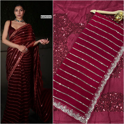 Black Bollywood Latest Stylish Function Soft Georgette Saree With heavy silk Blouse, Party Wear Wedding Saree