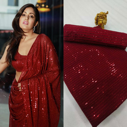 SEQUINS RANI NEW BLOCK BUSTER BOLLYWOOD 3MM EMBROIDERY DOUBLE SEQUINS WORK PARTYWEAR SAREE FOR WOMEN'S