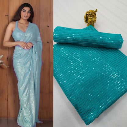 SEQUINS RANI NEW BLOCK BUSTER BOLLYWOOD 3MM EMBROIDERY DOUBLE SEQUINS WORK PARTYWEAR SAREE FOR WOMEN'S