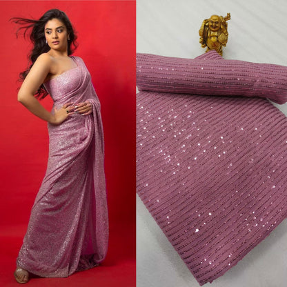 SEQUINS RANI NEW BLOCK BUSTER BOLLYWOOD 3MM EMBROIDERY DOUBLE SEQUINS WORK PARTYWEAR SAREE FOR WOMEN'S