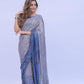 Fancy Blue Georgette Digital Printed Sequence Embroidery Saree For women's