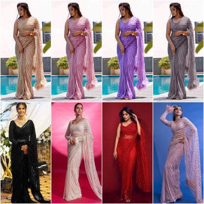 Indian Wedding Saree  Heavy Embroidery work  Blouse Party Wear Saree For Women And Girls