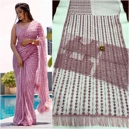 Indian Wedding Saree  Heavy Embroidery work  Blouse Party Wear Saree For Women And Girls