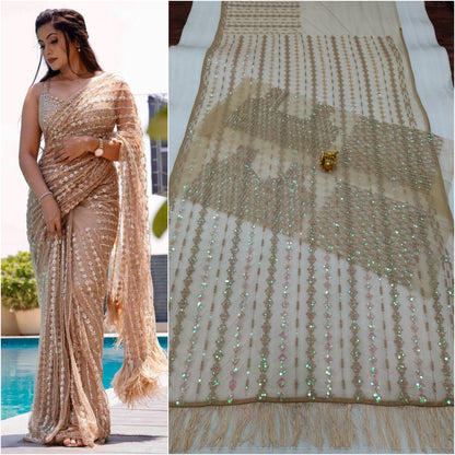 Indian Wedding Saree  Heavy Embroidery work  Blouse Party Wear Saree For Women And Girls