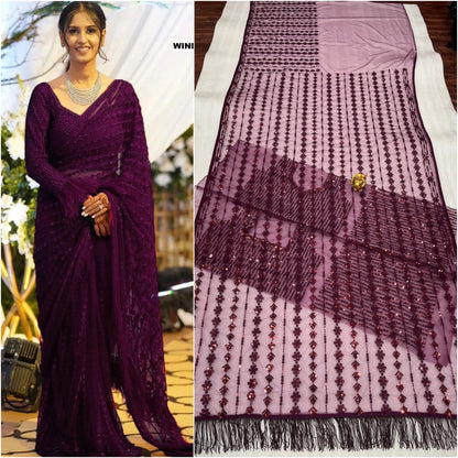 Indian Wedding Saree  Heavy Embroidery work  Blouse Party Wear Saree For Women And Girls