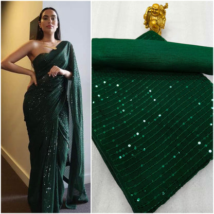 New Heavy Designer Georgette With Heavy Sequence Embrodery Work Beautiful Saree