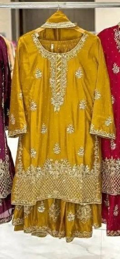 Women’s Heavy Chinon Silk Sharara Set with Dupatta | Sequence Embroidery Work | Fully Stitched Top and Palazzo | Party & Festive Wear