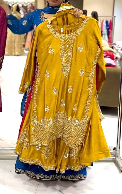 Women’s Heavy Chinon Silk Sharara Set with Dupatta | Sequence Embroidery Work | Fully Stitched Top and Palazzo | Party & Festive Wear
