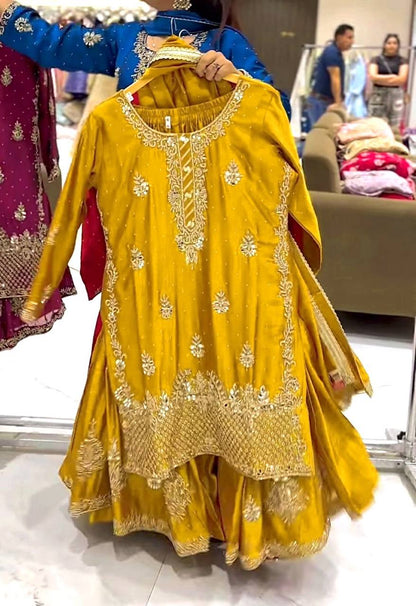 Women’s Heavy Chinon Silk Sharara Set with Dupatta | Sequence Embroidery Work | Fully Stitched Top and Palazzo | Party & Festive Wear