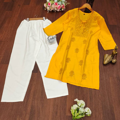 Sequence Embroidery Work Kurti and Pant