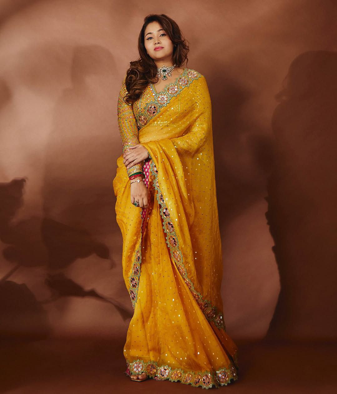 Bollywood Designer Saree for Women – Heavy Faux Georgette with Sequins & Mirror Work, Stitched Blouse