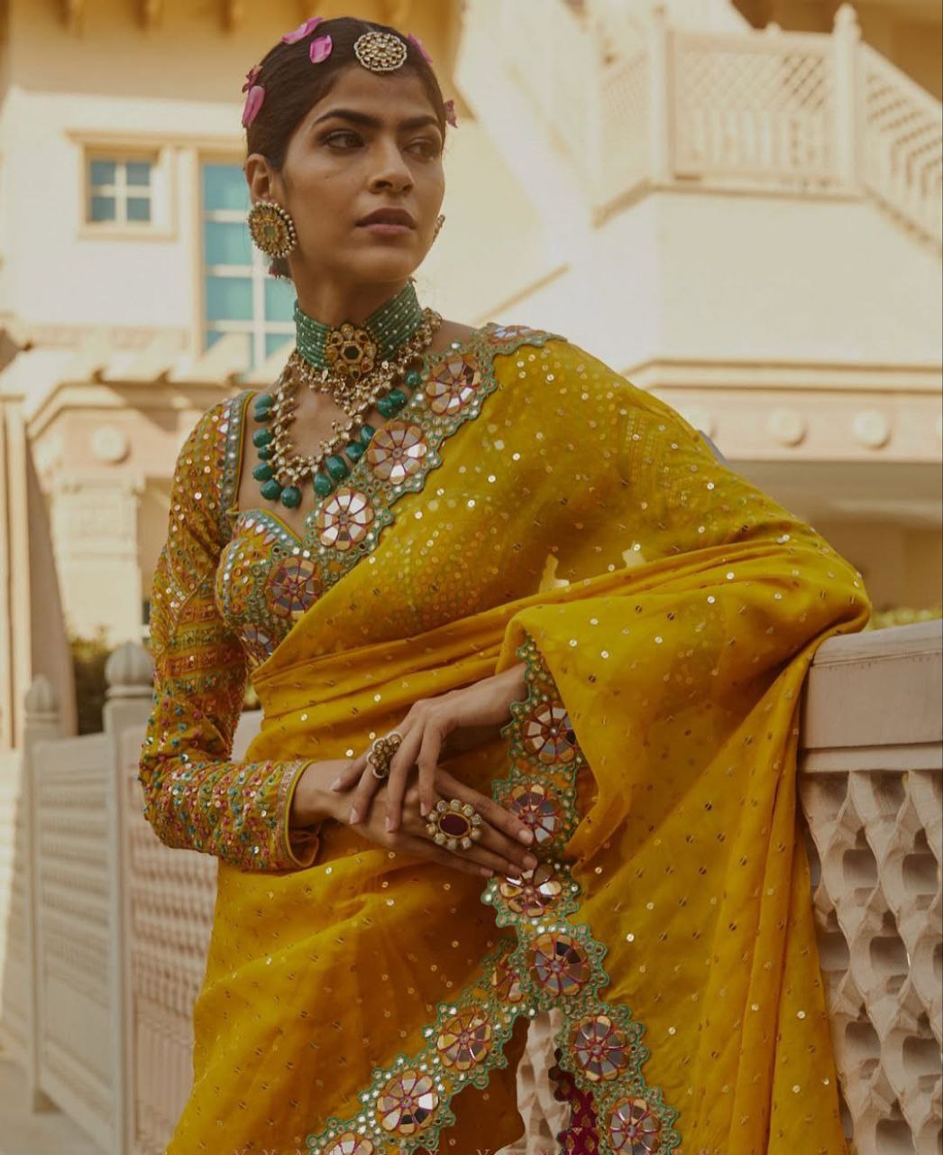 Bollywood Designer Saree for Women – Heavy Faux Georgette with Sequins & Mirror Work, Stitched Blouse