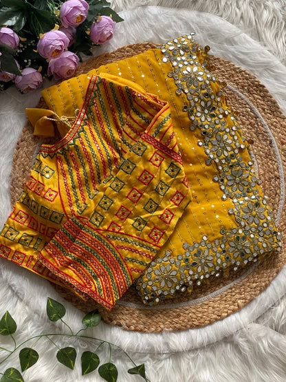 Bollywood Designer Saree for Women – Heavy Faux Georgette with Sequins & Mirror Work, Stitched Blouse
