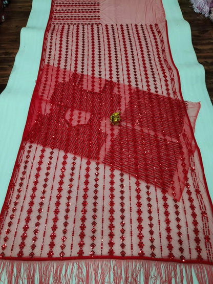 Red Party Wear Sequins Work Saree & Work Blouse Week Special Edition Women Saree