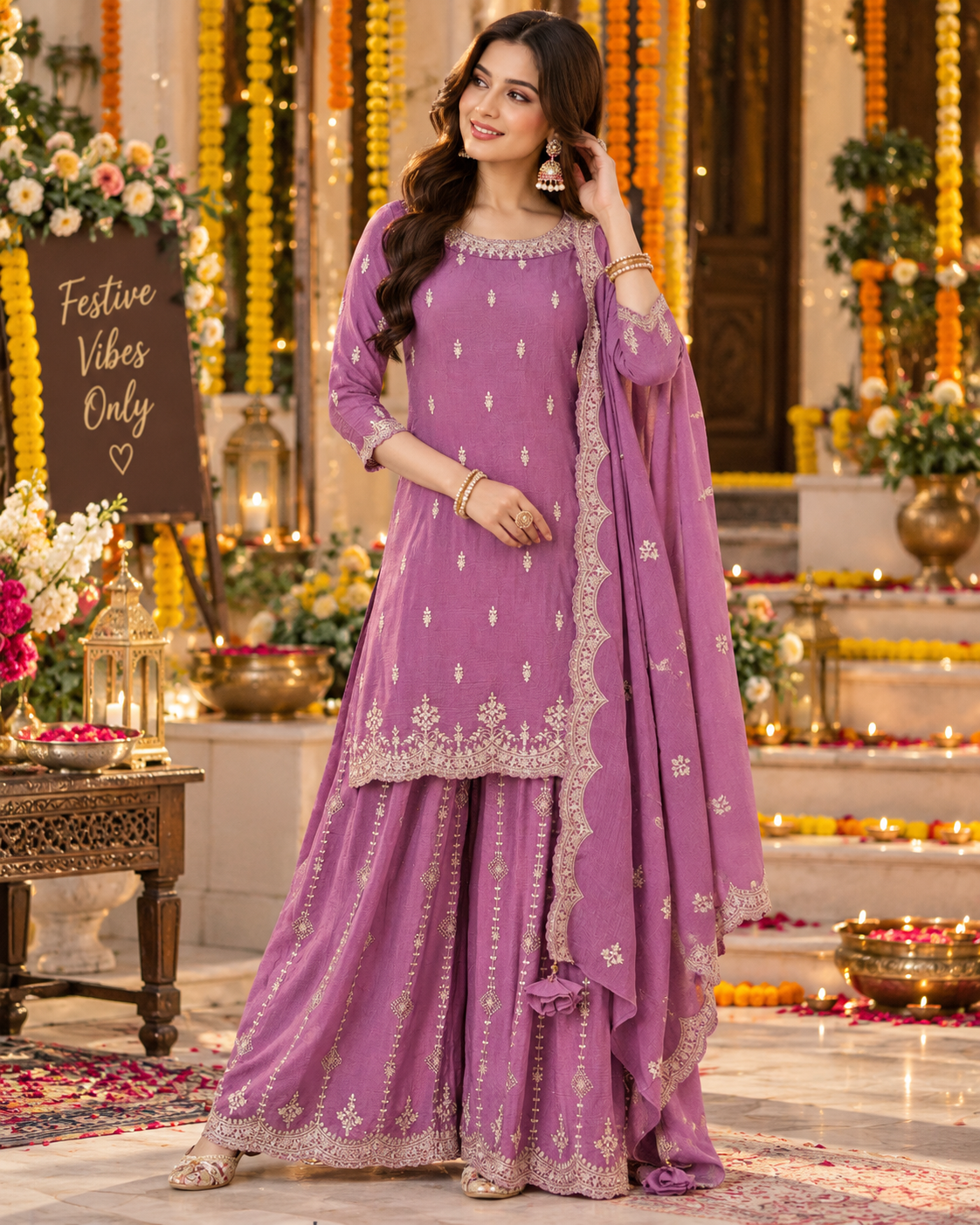 Premium Chinon Sequence Embroidery Multi Purpose Semi-Stitched Sharara Suit Pakistani Dress for Women
