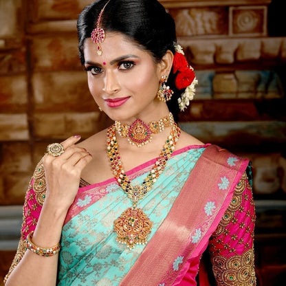 Pista Pink Banarasi Soft Lichi Silk Saree For Beautiful Rich Pallu & Jacquard Lace Border Work Saree With Blouse Piece