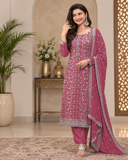 Fancy Look Women Pakistani Suit Vichitra Silk Sequence Embroidery Wonderful Semi-Stitched Salwar Suit Material
