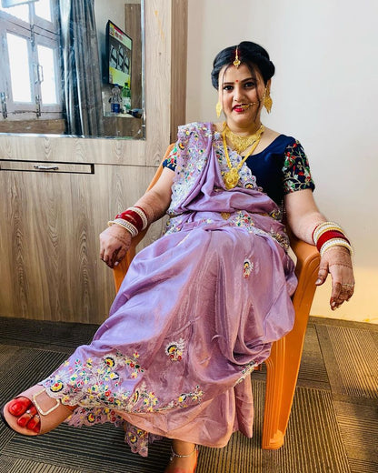 Purple Silk Modal Embroidered Breezy Light Weight Saree with Blouse Piece By Dealbazaars