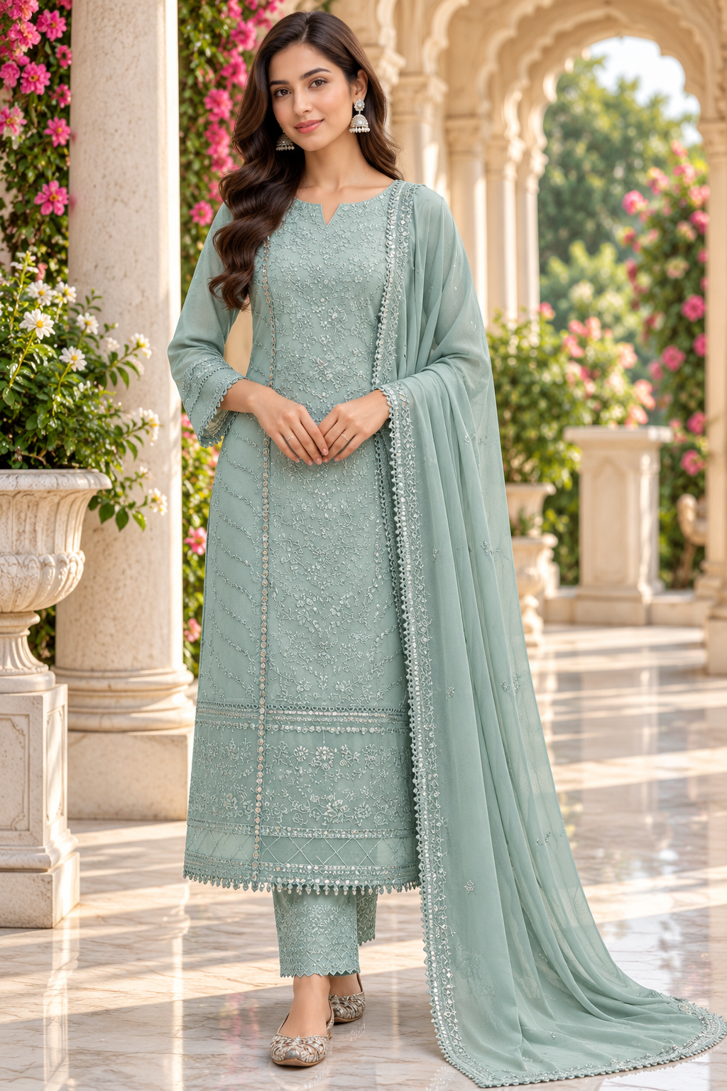 Beautiful Georgette Sequence Embroidery Multi Purpose Semi-Stitched Pakistani Salwar Suit Material