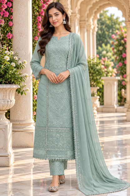 Beautiful Georgette Sequence Embroidery Multi Purpose Semi-Stitched Pakistani Salwar Suit Material