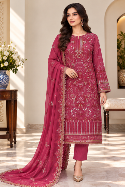 Attractive Georgette Sequence Embroidery Multi Purpose Semi-Stitched Pakistani Salwar Suit Material