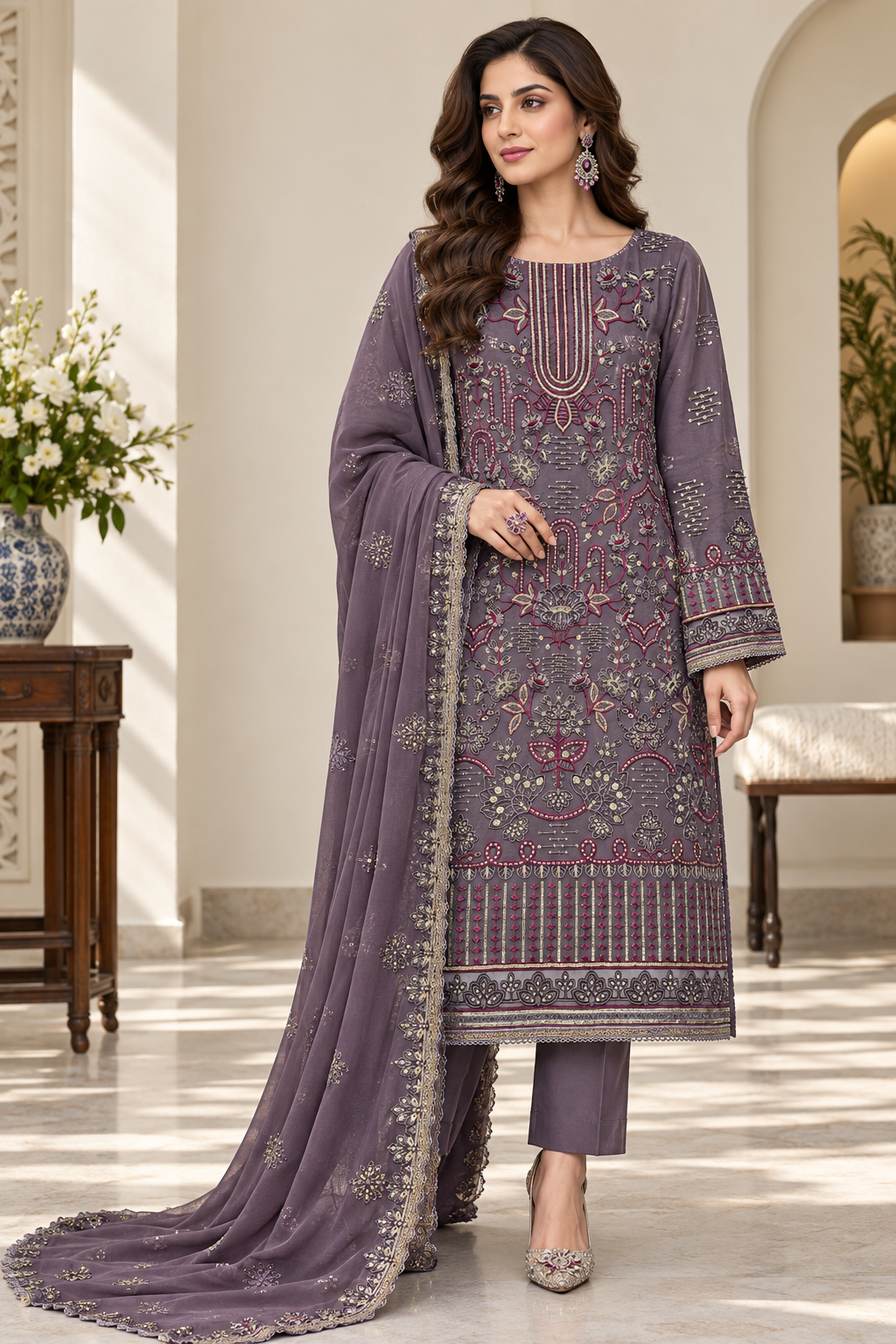 Attractive Georgette Sequence Embroidery Multi Purpose Semi-Stitched Pakistani Salwar Suit Material