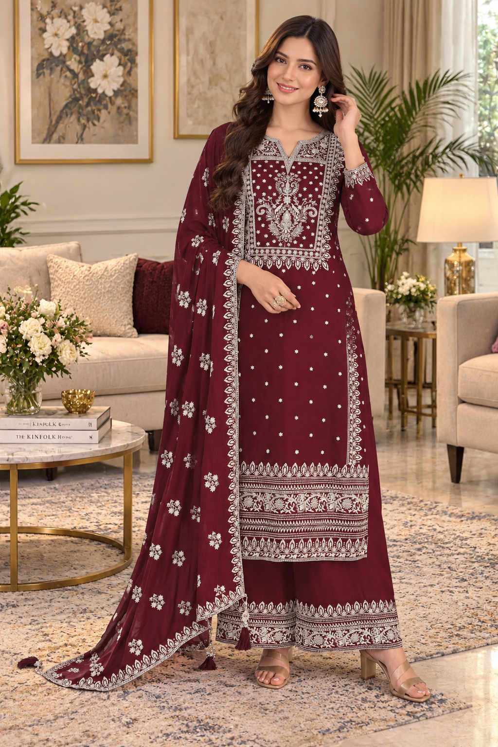 Pakistani Look Heavy Chinon Sequence Embroidery Wonderful Semi-Stitched Salwar Suit Material