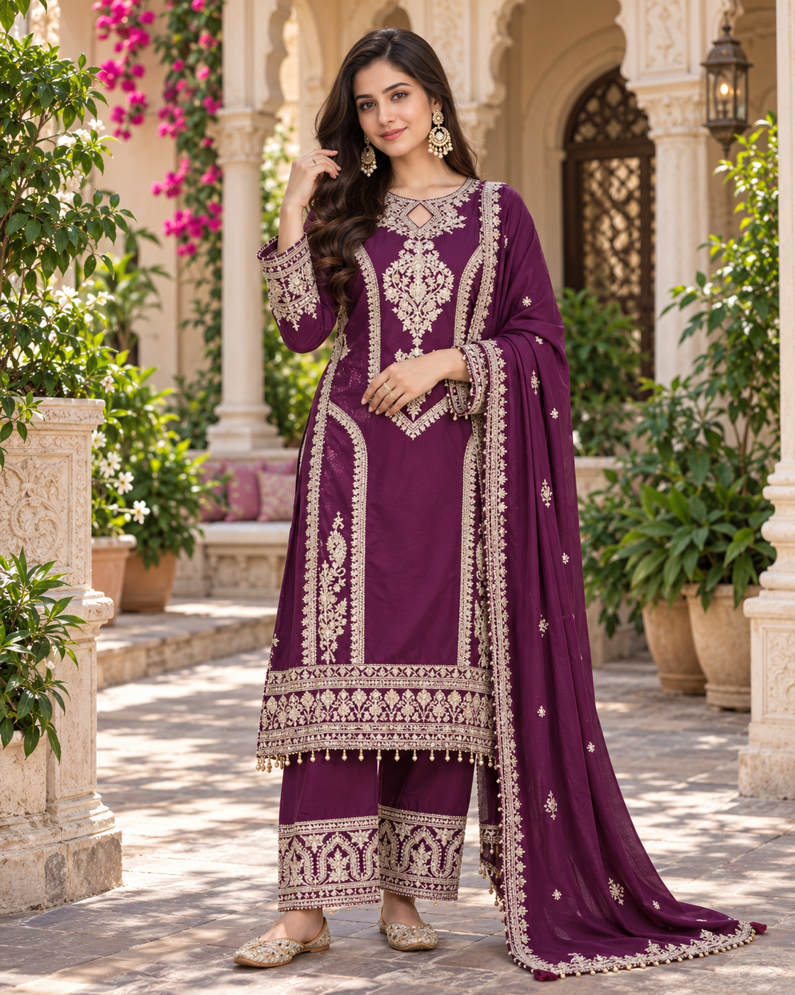 Women's Leheriya Embroidered Regular Sequinned Kurta with Trousers & With Dupatta