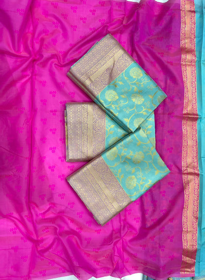 Pista Pink Banarasi Soft Lichi Silk Saree For Beautiful Rich Pallu & Jacquard Lace Border Work Saree With Blouse Piece
