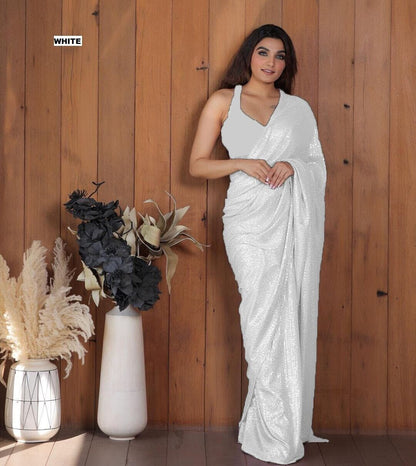 SEQUINS RANI NEW BLOCK BUSTER BOLLYWOOD 3MM EMBROIDERY DOUBLE SEQUINS WORK PARTYWEAR SAREE FOR WOMEN'S