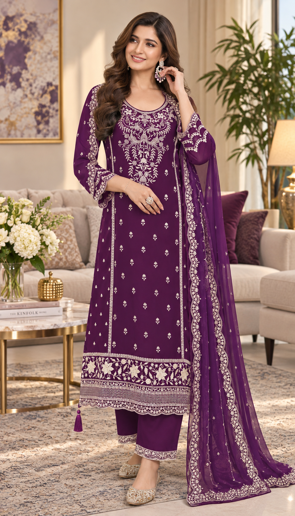 Heavy Work Chinon Sequence Embroidery Beautiful Semi-Stitched Pakistani Salwar Suit Material