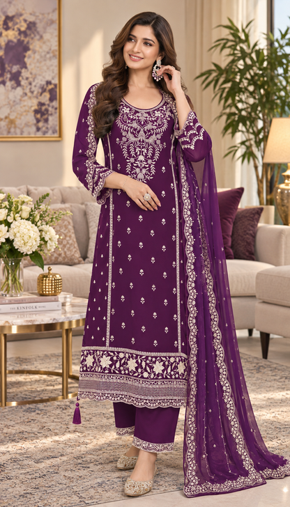 Heavy Work Chinon Sequence Embroidery Beautiful Semi-Stitched Pakistani Salwar Suit Material