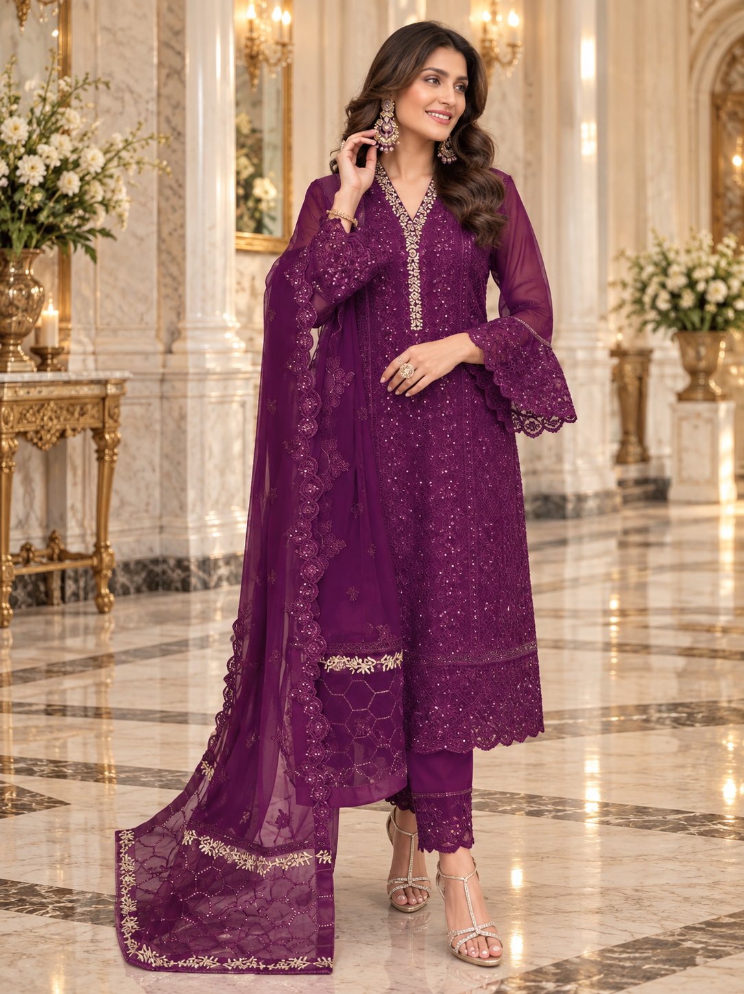 Heavy Work Georgette Sequence Embroidery Semi-Stitched Wonderful Pakistani Outfit