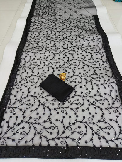 Indian Designer Sari Bollywood Wear Georgette Saree With Unstitched Blouse, Wedding Party Sari Beautiful Saree Blouse For Women