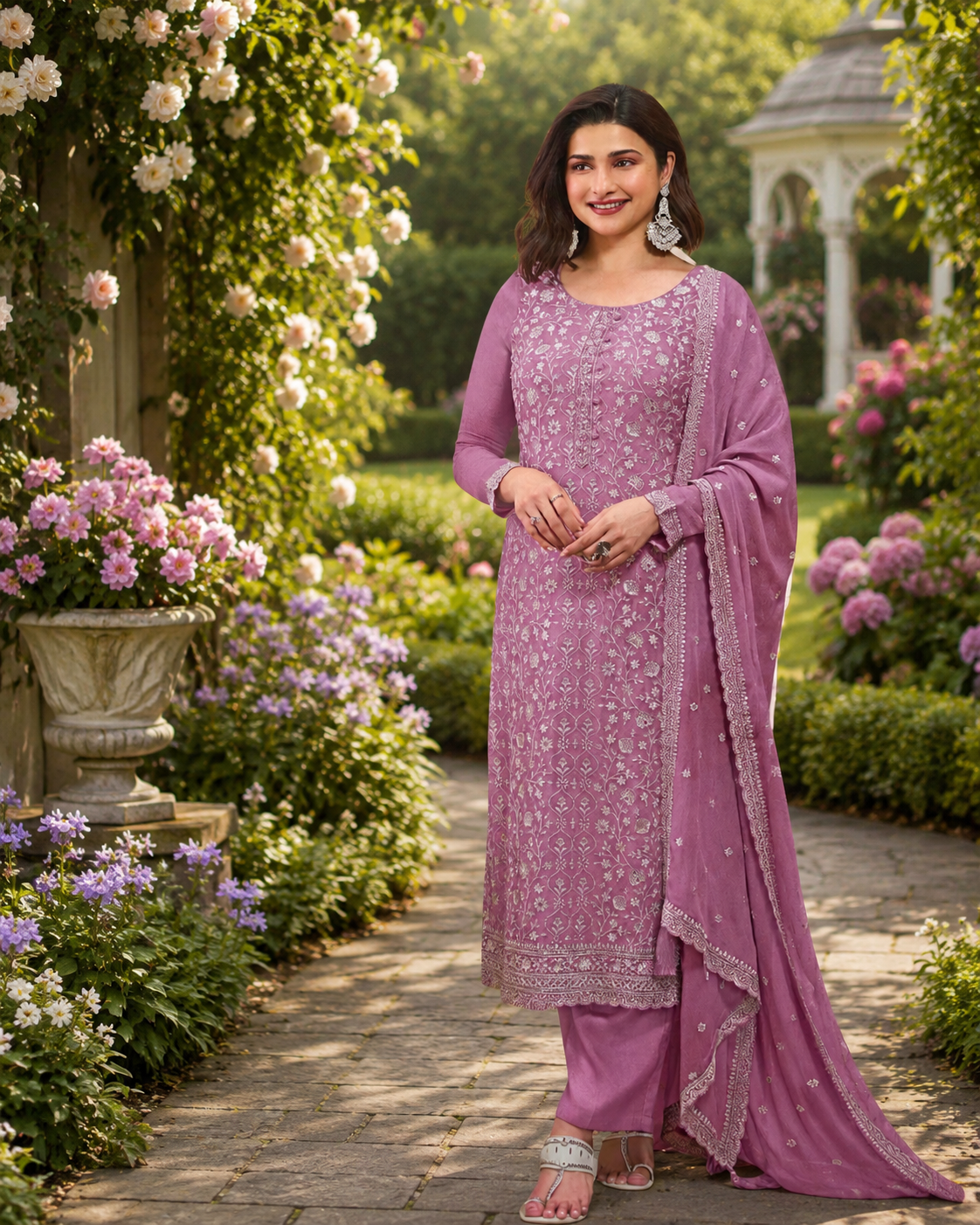 Fancy Look Women Pakistani Suit Vichitra Silk Sequence Embroidery Wonderful Semi-Stitched Salwar Suit Material